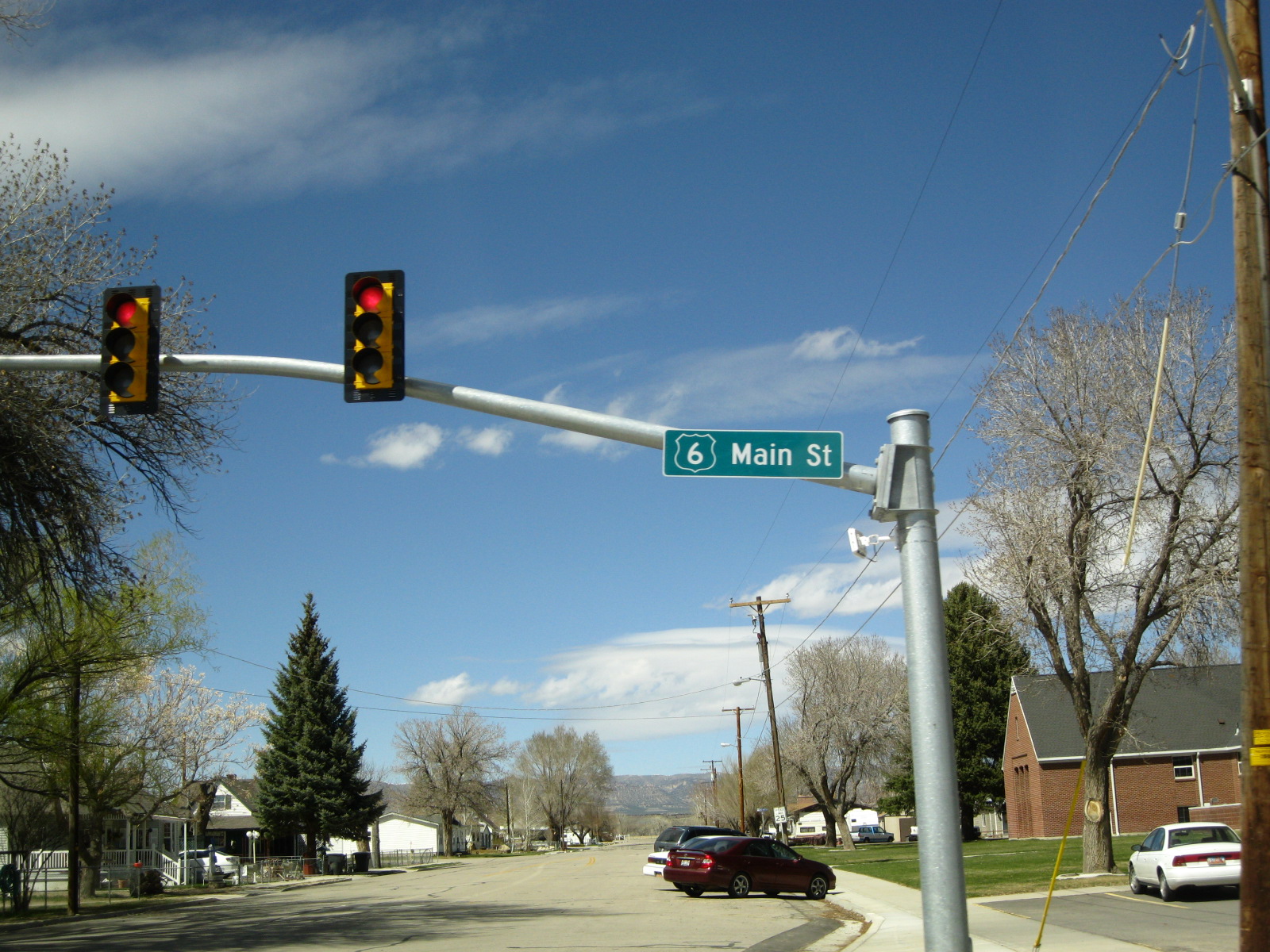 US-6 street sign in Wellington, Utah